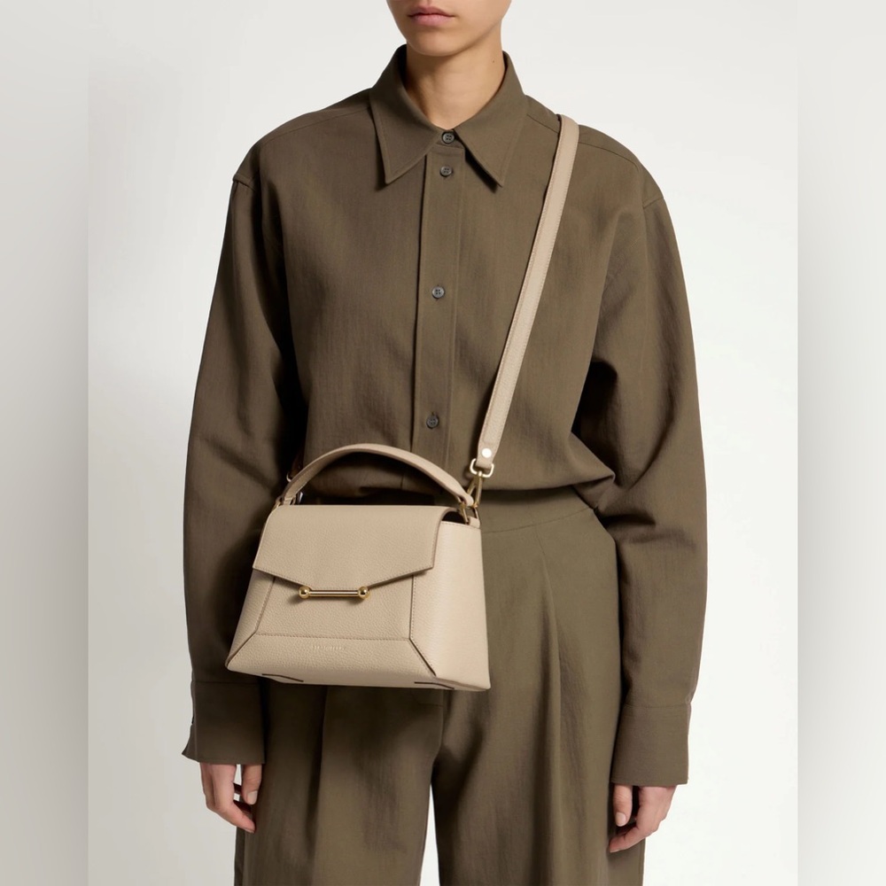 Strathberry Calf Leather Mosaic Top Handle Crossbody Bag in Oat Gold Hadware NWT - Picture 11 of 16